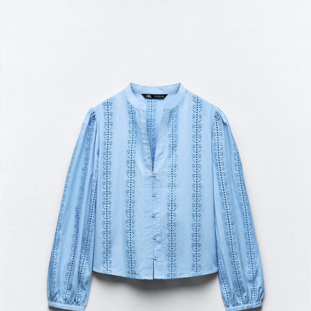 Zara Light Blue embroidered blouse